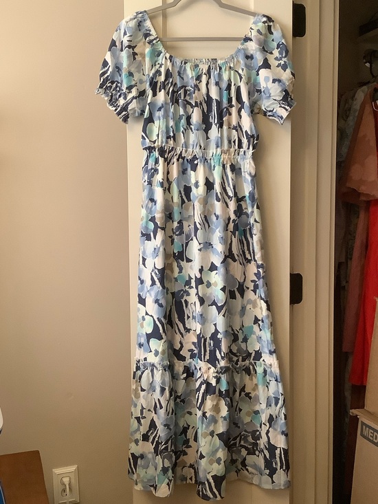 Dresses & Skirts - Floral Blue Puff-Sleeve Maxi Dress